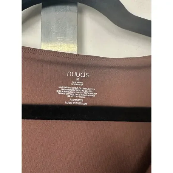 Nuuds Long Sleeve Crewbeck Bodysuit Coffee Brown Thong Style Size M Fitted B2 - Picture 2 of 5